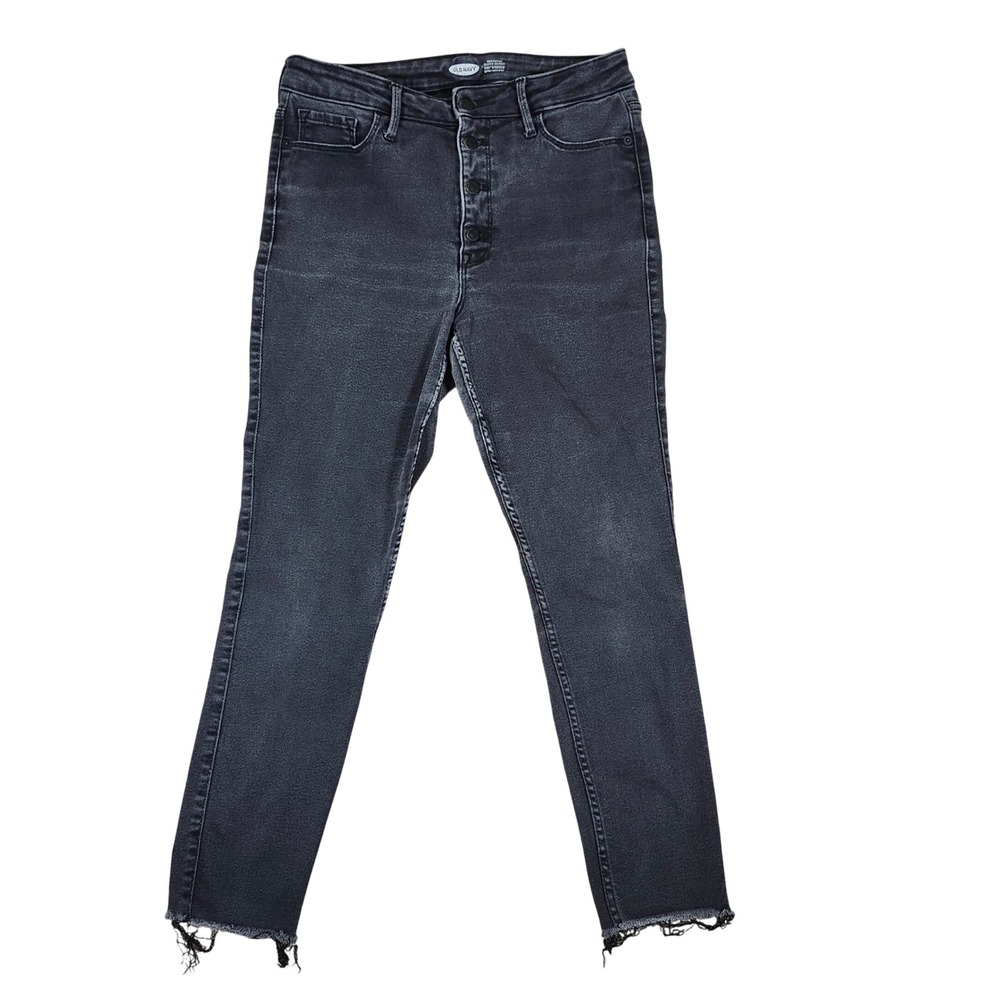 Old Navy Rockstar Super Skinny‎ Jean Women Black 360 Stretch High Rise Raw Hem